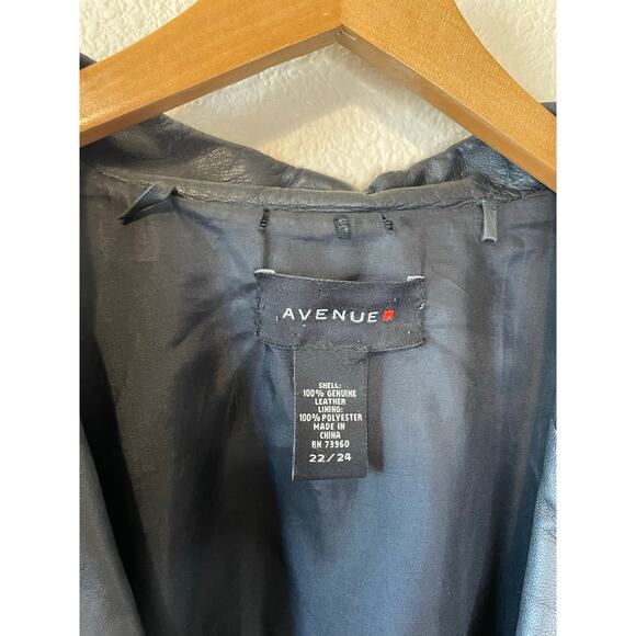 Avenue Soft Genuine Leather Black Collared Button Up Long Plus Size Jacket 22/24 - Picture 5 of 16